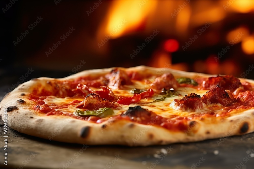 Italian pizza is cooked in a wood-fired oven | Generative AI 