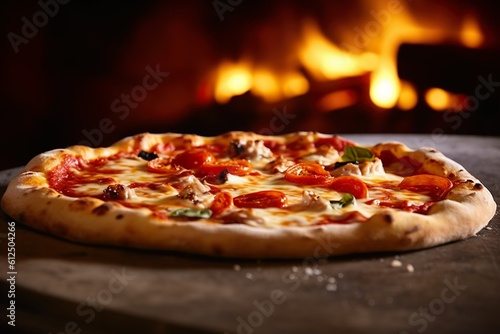 Italian pizza is cooked in a wood-fired oven | Generative AI 