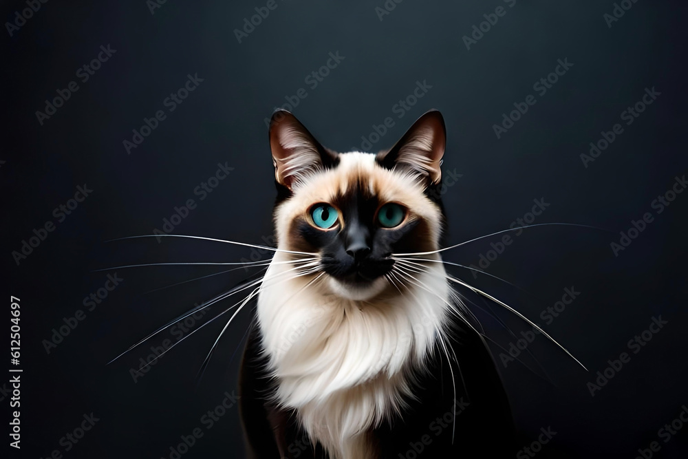 Siamese cat on black background