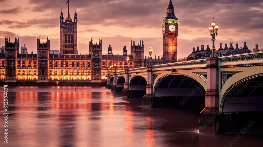 Naklejka premium houses of parliament city at night London generated by AI