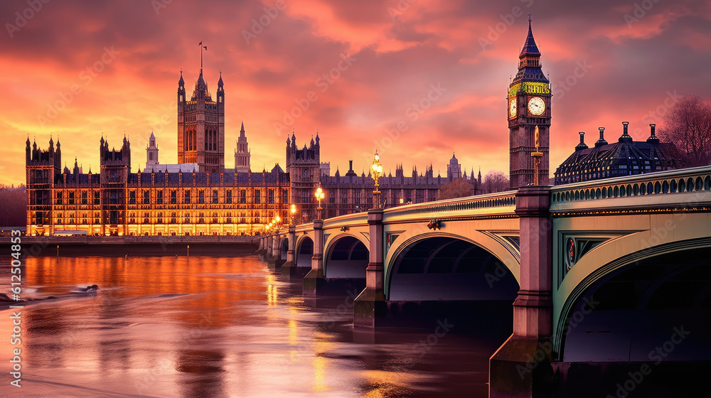 houses of parliament city at night London generated by AI