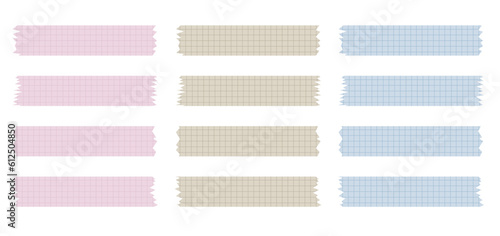 Set of paper sheets. Pieces of decorative tape for scrapbooks. Colorful washi tapes collection in vector. Ripped paper. Torn pieces of paper from a notebook in a cell