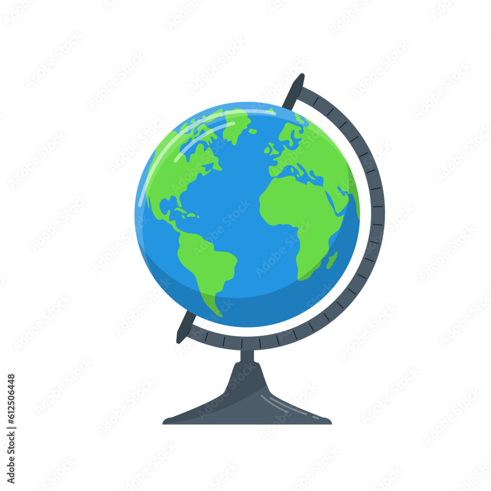 Vector isolated illustration of a globe on a white background. School and supplies, school design, sticker design, web elements. Suitable for posters, banners.