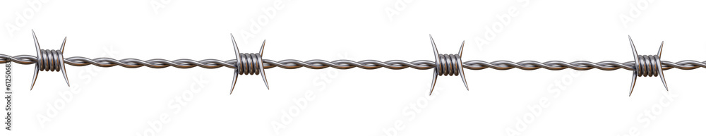 Shiny metal steel barbed wire with thorns or spikes realistic, 3D render. Shiny metal steel barbed wire with thorns or spikes realistic, 3D render.