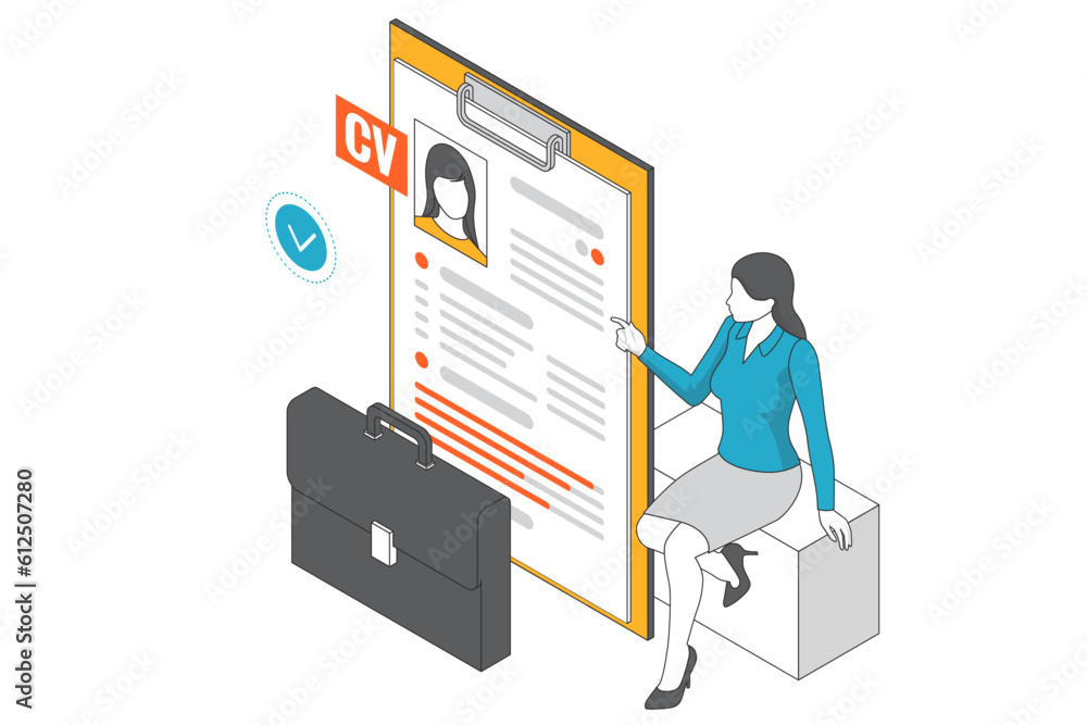 Isometric CV, hiring and recruitment. Online job search, human resource concept. Isometric CV, hiring and recruitment. Online job search, human resource concept.