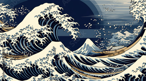 an imprssive waves off kanagawa artwork, traditional japanese style, ai generated image photo