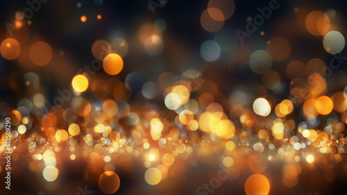 Photo blurred bokeh style lights in the evening with dark abstract texture