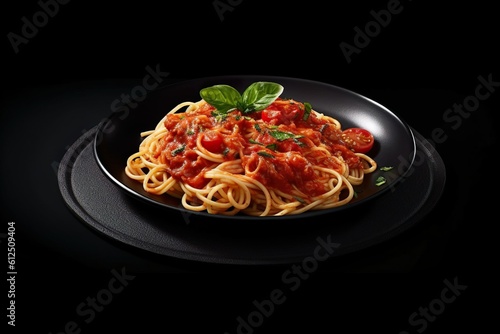 Delicious spaghetti served on a black plate | Generative AI 