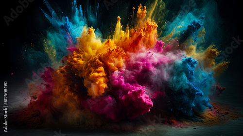 Color explosion. Burst of powdered colors. Paint powder. Ai Generative