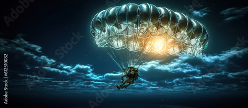 Photo paratrooper in the night sky. Generative AI