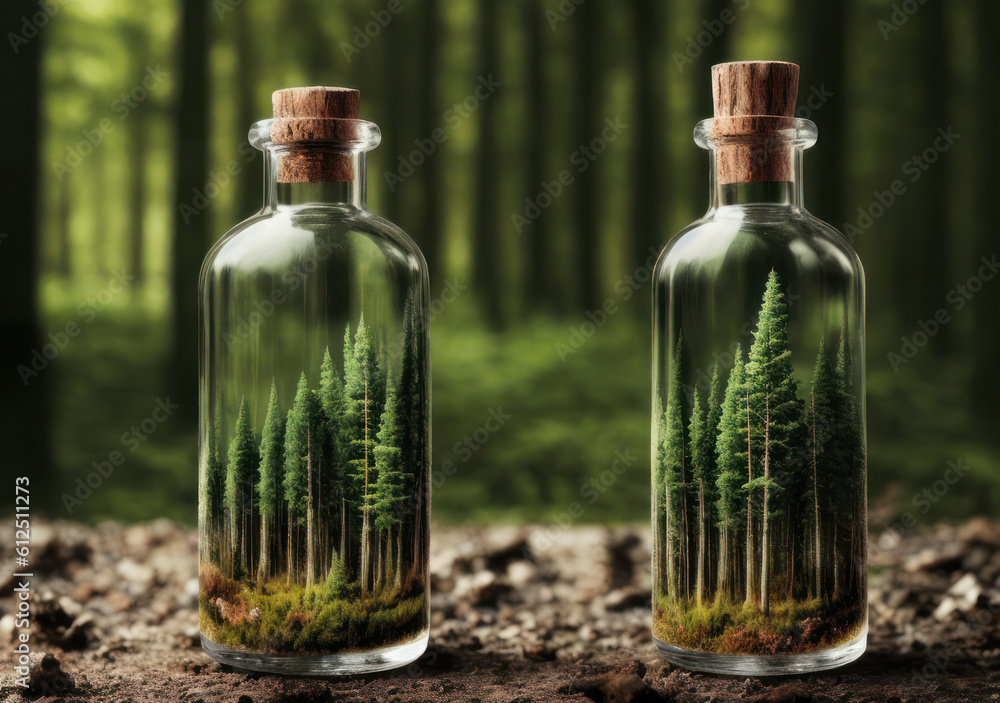 Beautiful clouds tree view realistic bottle glass frame camera Beautiful clouds tree view realistic bottle glass frame camera