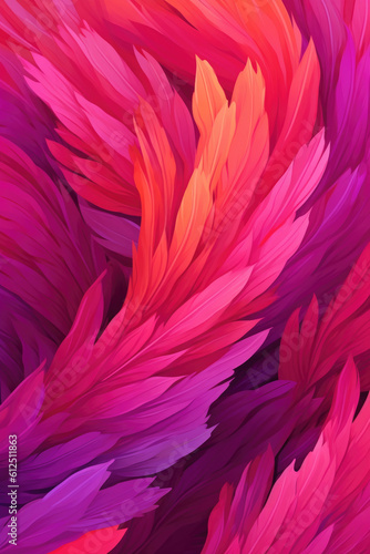Abstract background of bright pink and purple feathers. Generative AI.