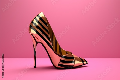 Photographie gold and black heels on pink background