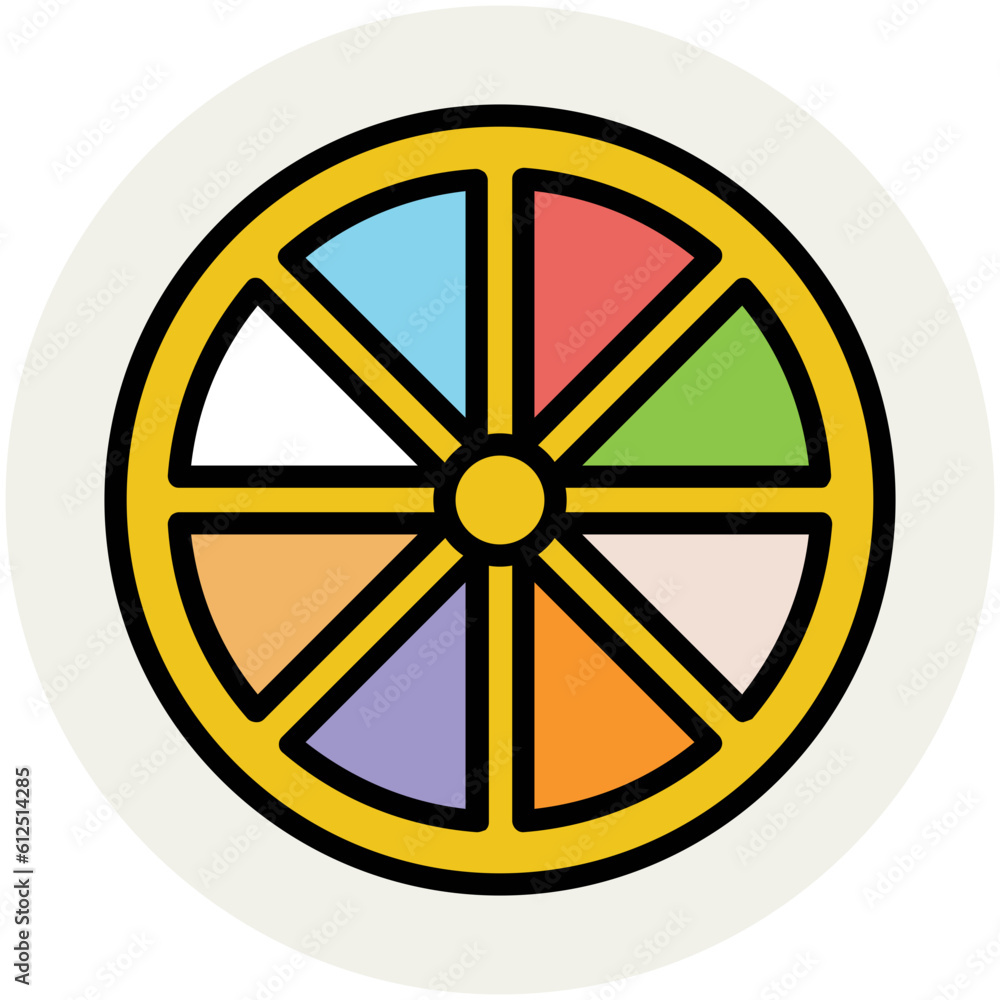 Flat circular icon of lemon, citrus fruit 
