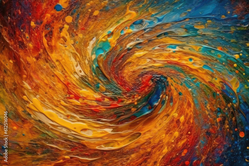 Unity of colors creating gold. Various colors in a swirl creating a golden color swirl mixture. Eye catching abstract colorful background. Generative AI