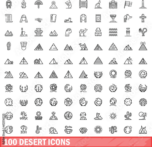 100 desert icons set. Outline illustration of 100 desert icons vector set isolated on white background