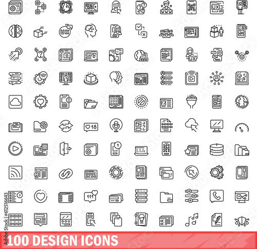100 design icons set. Outline illustration of 100 design icons vector set isolated on white background