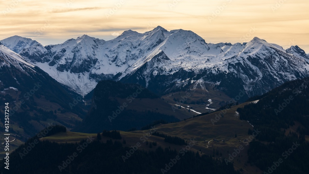 Swiss Alps at sunset with a cloudy sky in the background, Stockholm, Sweden