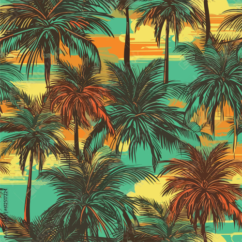 Seamless Colorful Hawaii Palms Pattern.Seamless pattern of Hawaii Palms in colorful style. Add color to your digital project with our pattern!
