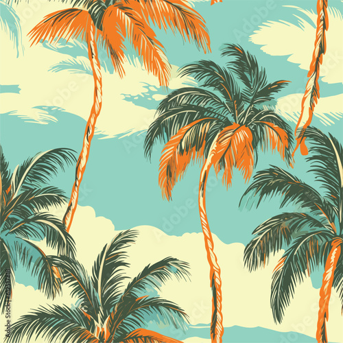 Seamless Colorful Hawaii Palms Pattern.  Seamless pattern of Hawaii Palms in colorful style. Add color to your digital project with our pattern 