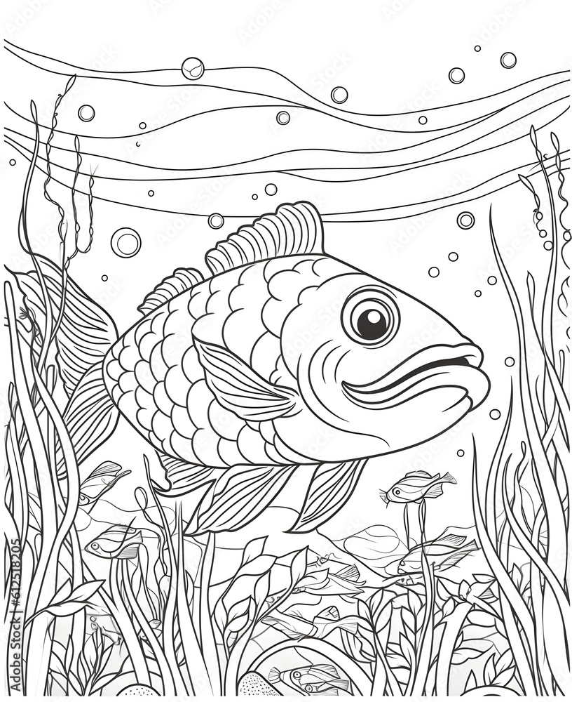 cute Eel fish under the sea, kid coloring book, submerged ship under
