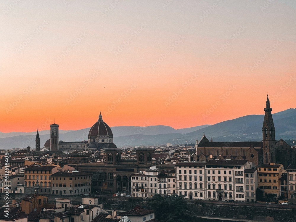 Scenic cityscape of Florence against the sunset sky in Italy
