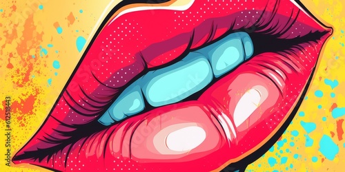 Vibrant lips and colorful pop art background, an artistic portrayal of woman's allure, Generative AI