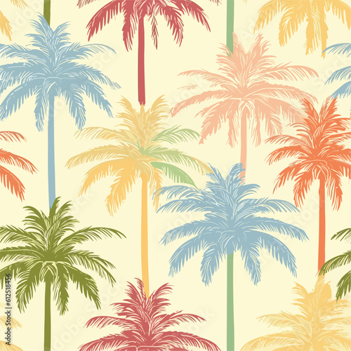 Seamless Colorful Hawaii Palms Pattern.  Seamless pattern of Hawaii Palms in colorful style. Add color to your digital project with our pattern! © MDQDigital