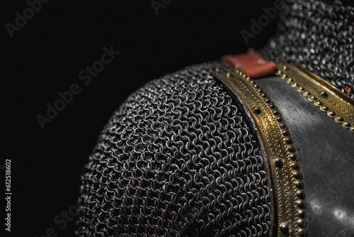 Εκτύπωση καμβά Close-up and texture of a chain of handmade real chain mail armor, authentic arm