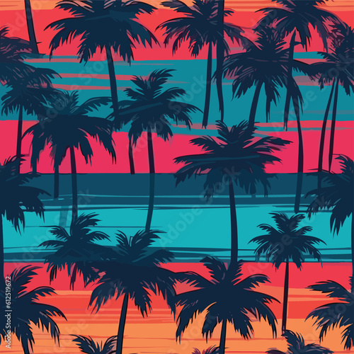 Seamless Colorful Hawaii Palms Pattern.  Seamless pattern of Hawaii Palms in colorful style. Add color to your digital project with our pattern 