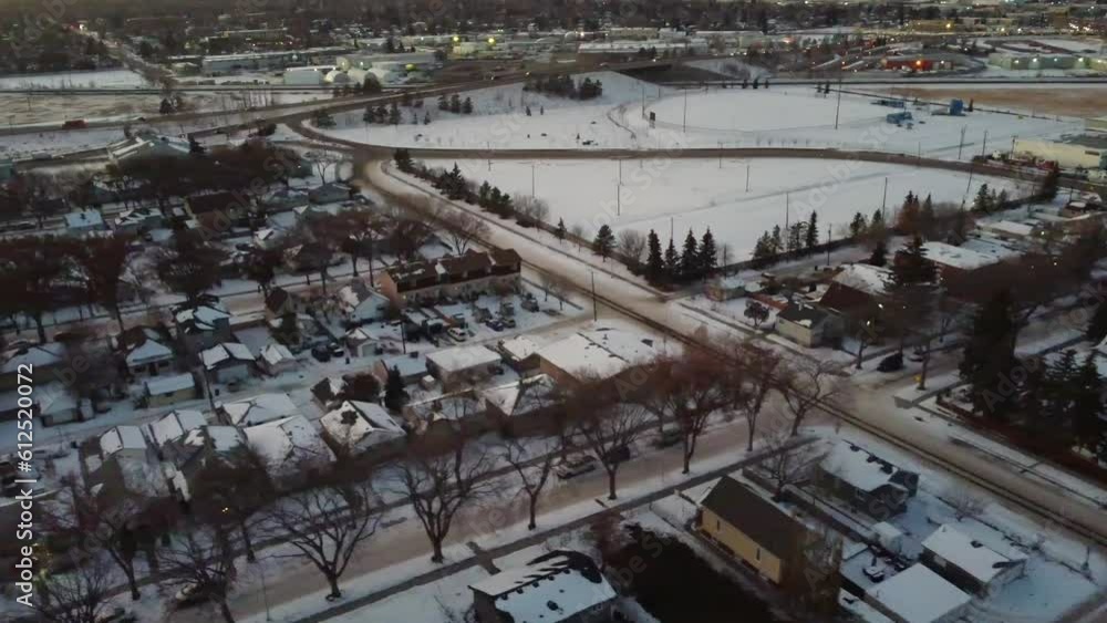 Aerial view of the Edmonton cityscape on a winter evening in Alberta, Canada Aerial view of the Edmonton cityscape on a winter evening in Alberta, Canada