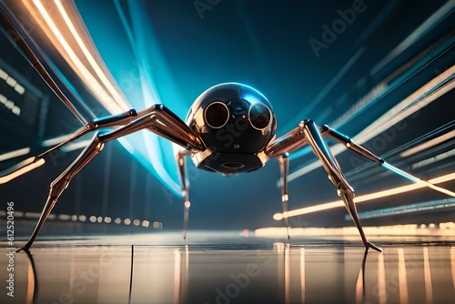  futuristic robotic spider with metallic legs and glowing eyes