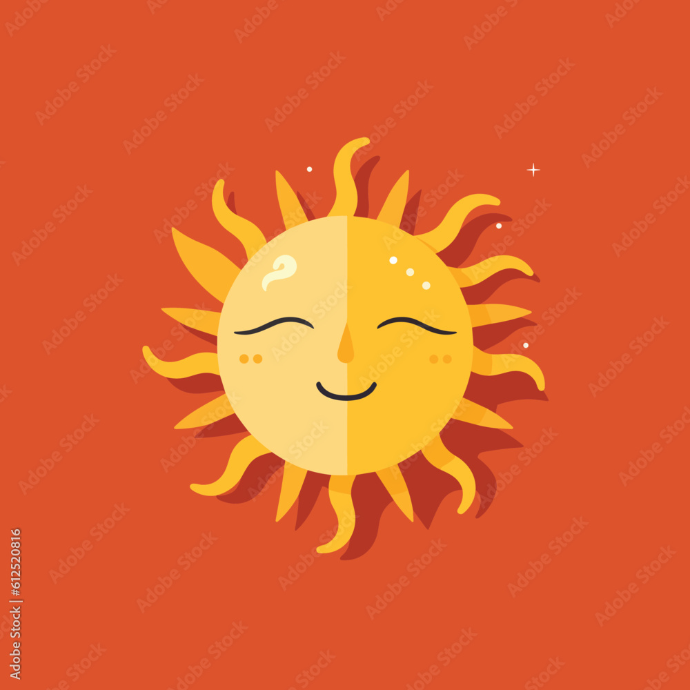 vectorized sun with face sticker with  orange background 