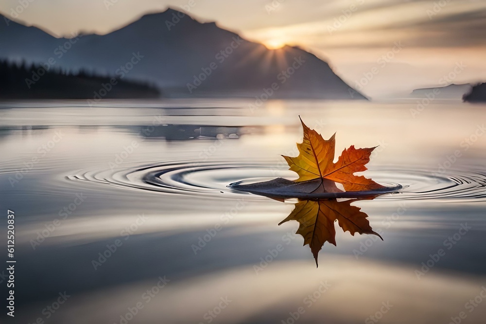 leaf floating in the water at the time of autumn