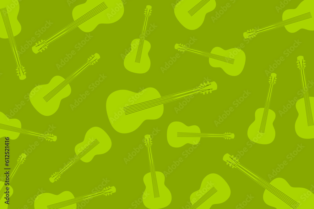 Modern pattern with guitars. Randomly scattered green guitars on a green background Modern pattern with guitars. Randomly scattered green guitars on a green background