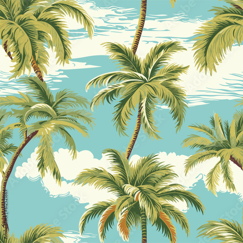 Seamless Colorful Hawaii Palms Pattern.  Seamless pattern of Hawaii Palms in colorful style. Add color to your digital project with our pattern! © MDQDigital