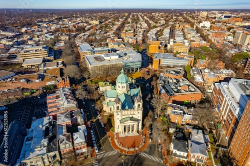 Aerial view of Virginia Commonwealth University and the Fan District of Richmond, Virginia