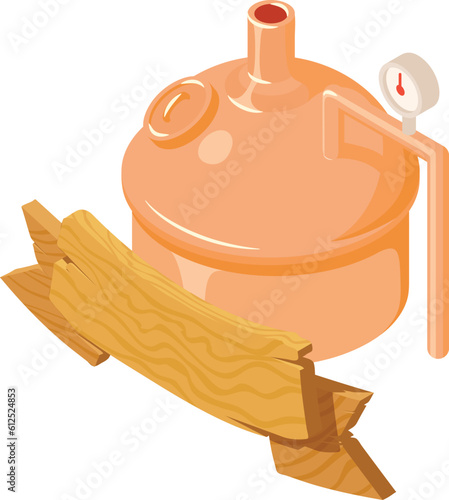 Beverage production icon isometric vector. Wood plaque icon and metal container. Hobby, production, business
