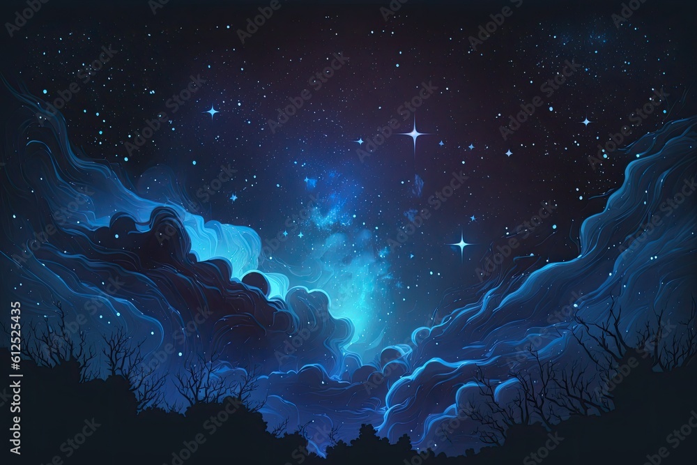 mesmerizing night sky with sparkling stars and beautiful clouds. Generative AI