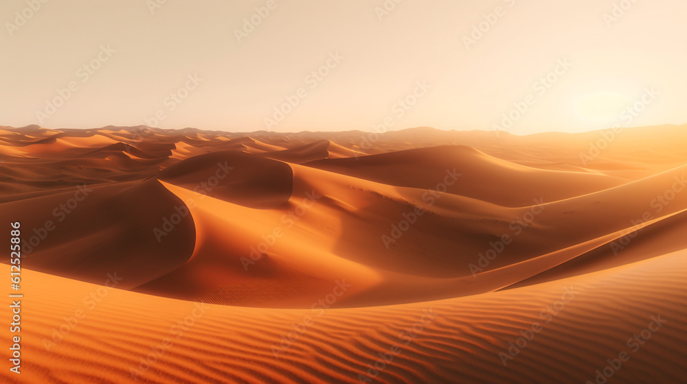 beautiful landscape of sand dunes at sunset, generated by AI