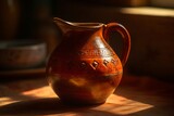 old clay jug with handle and engraving created with Generative AI technology