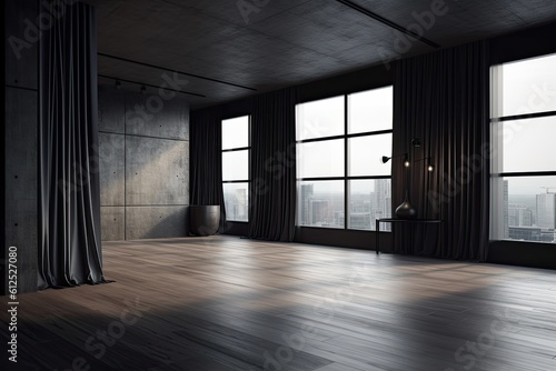 an empty room with natural lighting and wooden flooring. Generative AI