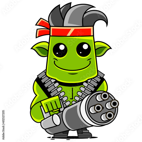 Giant Funny cartoon ogres holds a wooden clubs. Cute fantasy mythical characters. Vector cave dwellers. Design for print, emblem, t-shirt, halloween or fantasy party decoration