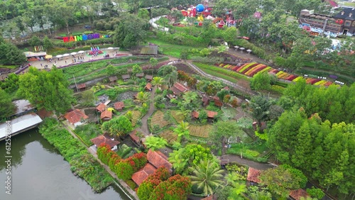 drone flying over nature park in Rainbow Garden Lembang photo