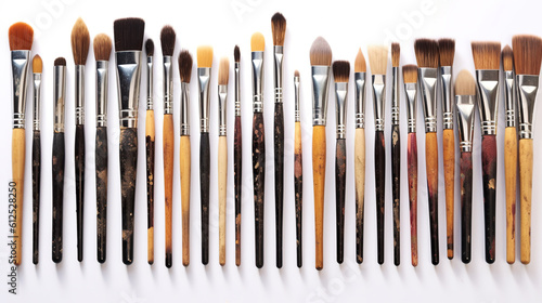 A row of brushes sitting next to each other. Generative AI.