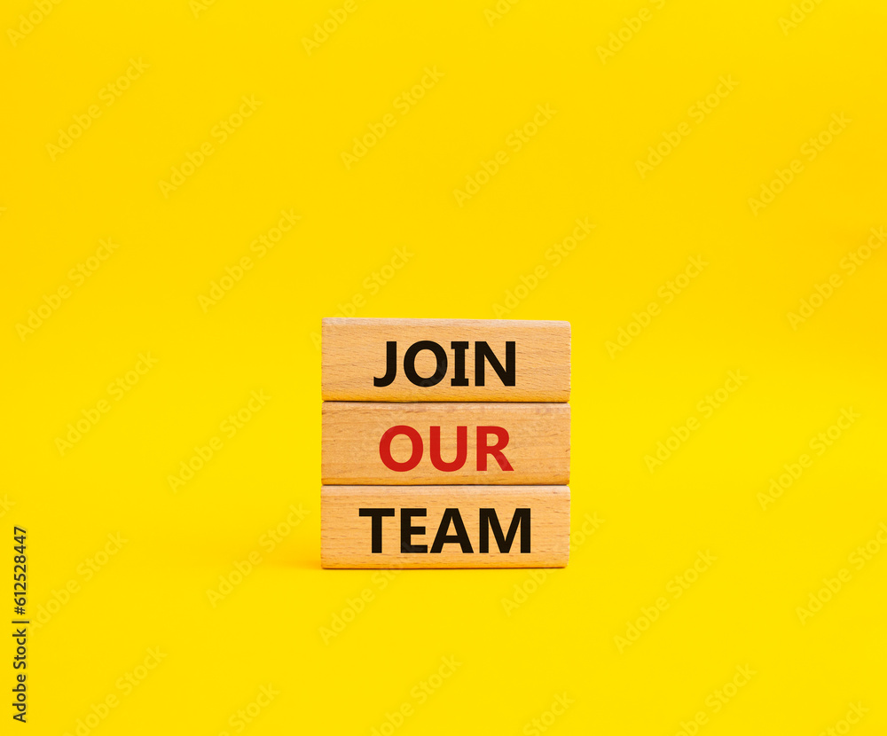 Join our team symbol. Wooden blocks with words Join our team. Beautiful yellow background. Business and Join our team concept. Copy space. Join our team symbol. Wooden blocks with words Join our team. Beautiful yellow background. Business and Join our team concept. Copy space.