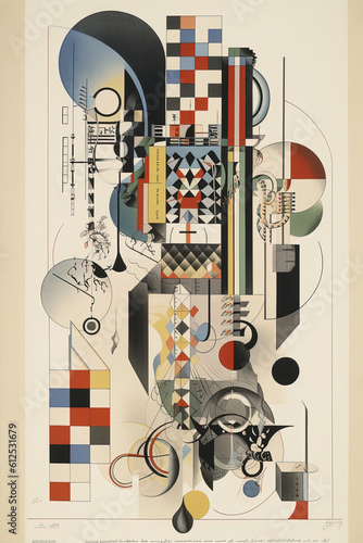 Abstract Bauhaus style background  trendy 20s geometric design poster design  generative AI digital art.