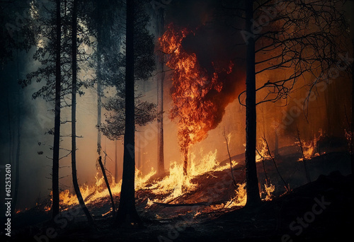 Strong forest fire. AI Generated