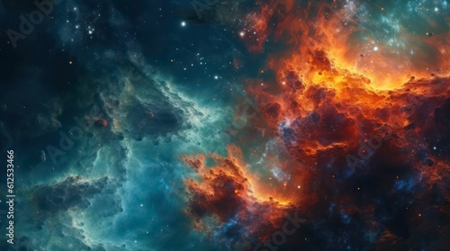 Abstract space background. Galaxies, nebula and stars in space. Generative AI. © Hanna