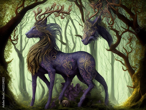 Mystic forest creature, Generative AI Illustration © pandawild